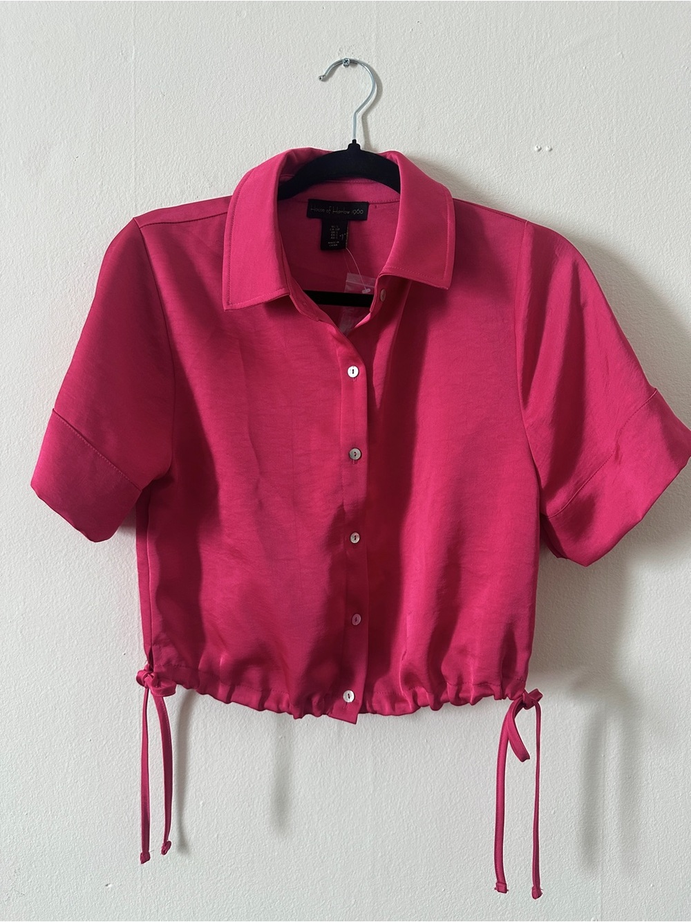House of Harlow 1960 Women's Cropped Drawstring Button-Front Shirt - Pink